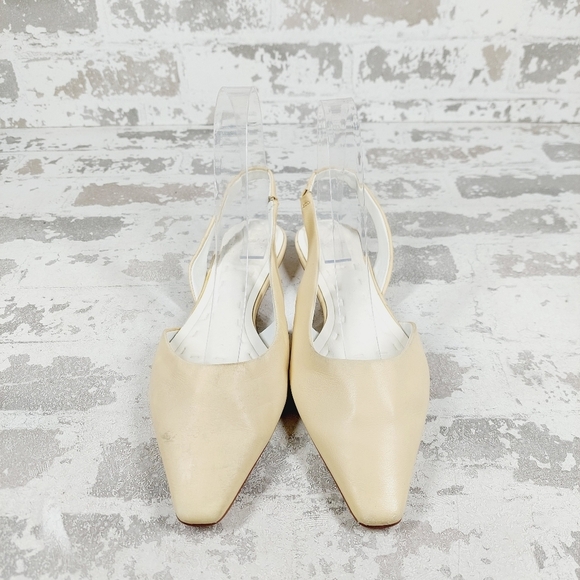 New Franco Sarto Cream Leather Square Toe Slingback Flats W227 - Picture 3 of 14